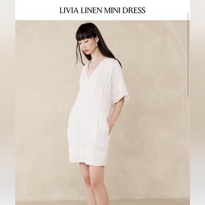 NWT Banana Republic Alicia Linen Mini Dress in Neutral Stripe size Large